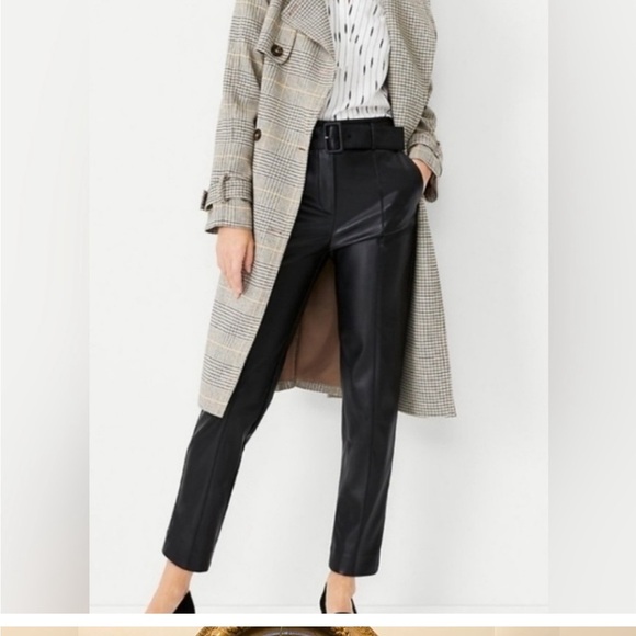 Ann Taylor Vegan Leather Belted Ankle Pants - Picture 2 of 8